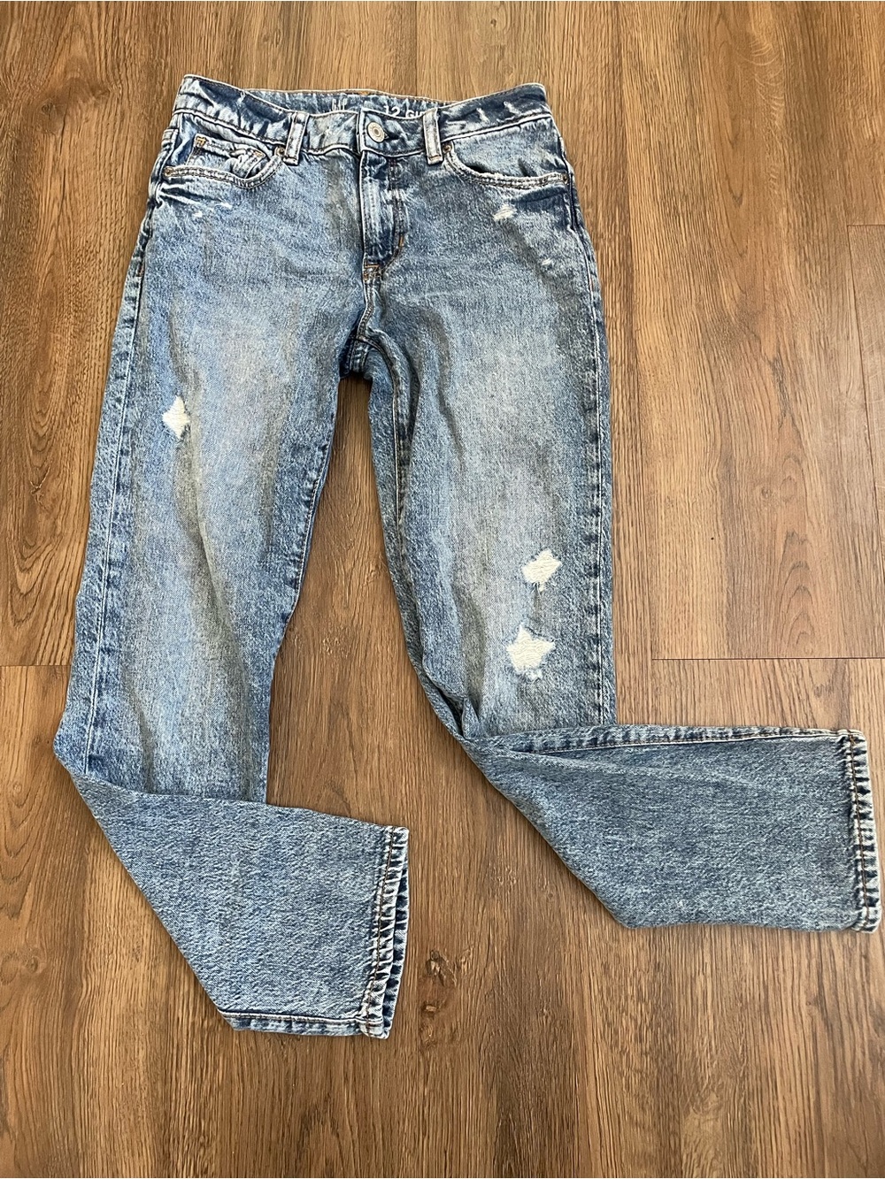 GAP Kids Girlfriend Light Blue Straight Jeans with Distressed Details Size 12